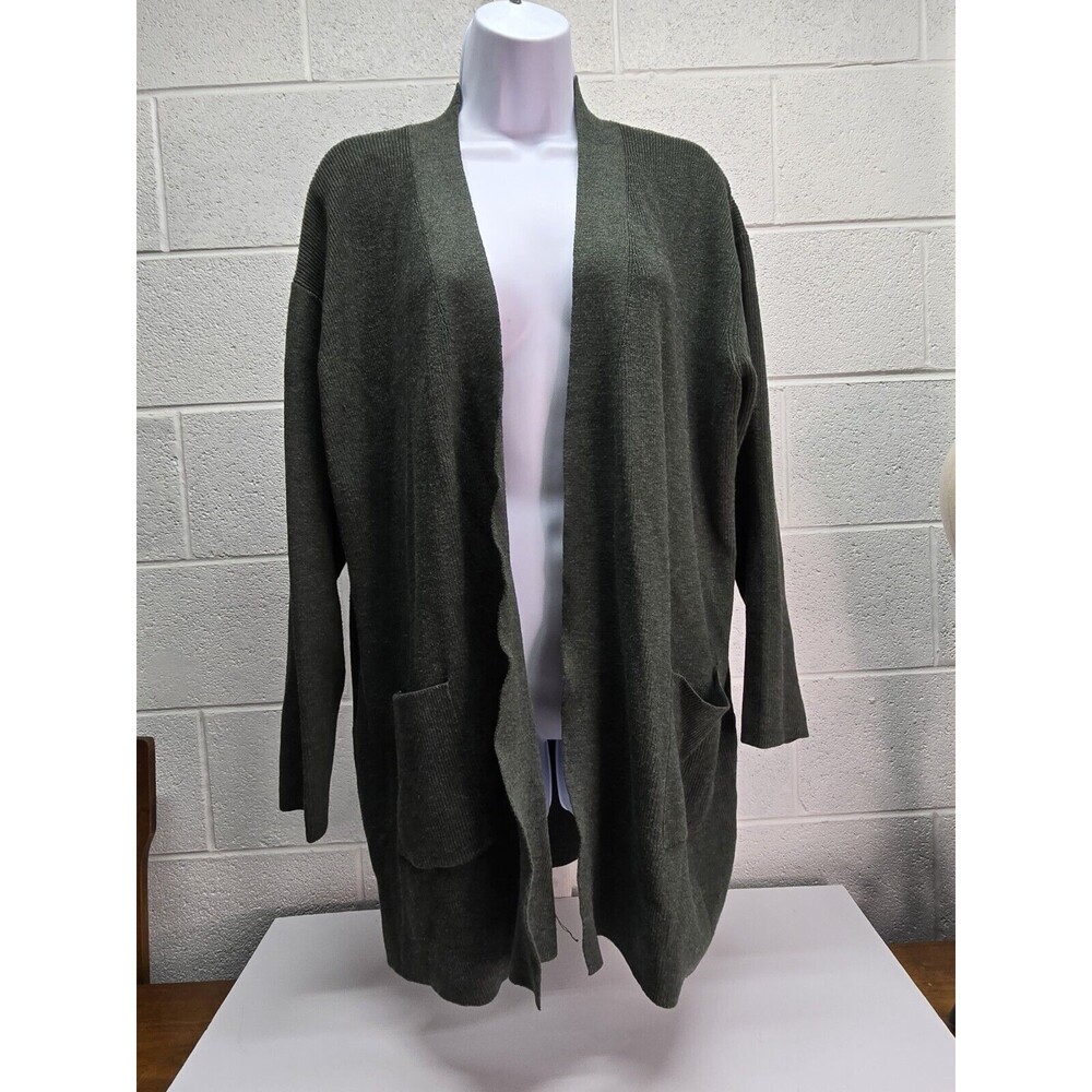 Terra & Sky Knit Cardigan Sweater Women's Plus 2X Long Sleeve Green Open Front